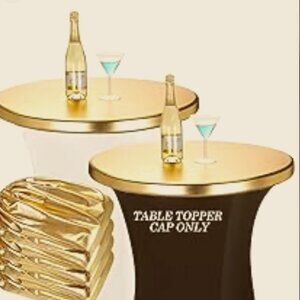 4 Pcs 32 Inch Gold Metallic Spandex Table Top Cover for Round Cocktail Tables
